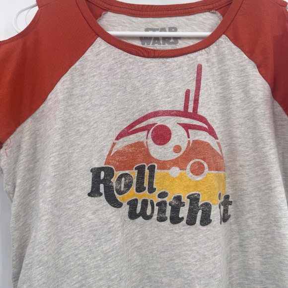 Star Wars Top Women XL Gray Brown Her Universe BB8 Roll With It Cold Shoulder - Picture 3 of 8